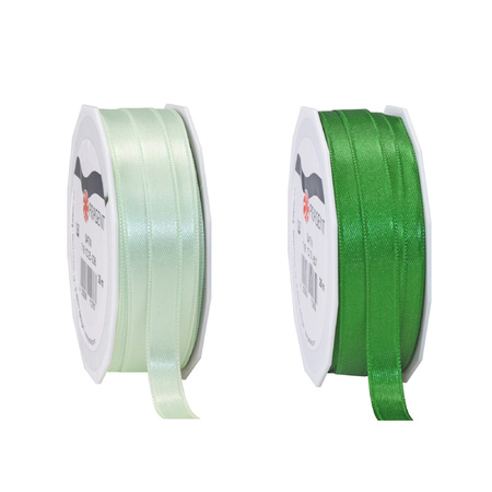 Satin presents ribbon - 2 green colours - 25m x 1 cm
