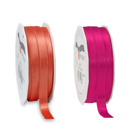 Satin presents ribbon - 2 pink colours - 25m x 1 cm