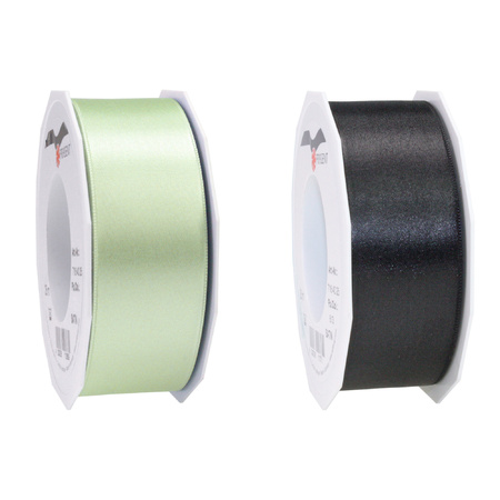 Satin presents ribbon black and lightgreen 25m x 0.4 cm