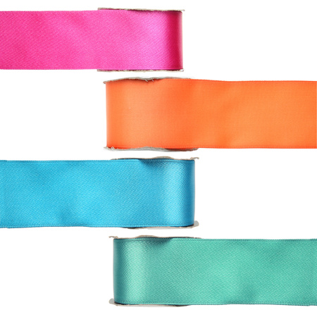 Satijn sierlint pakket Basis kleuren - 4x rollen - 2,5 cm x 25 meter - Hobby/decoratie/knutselen