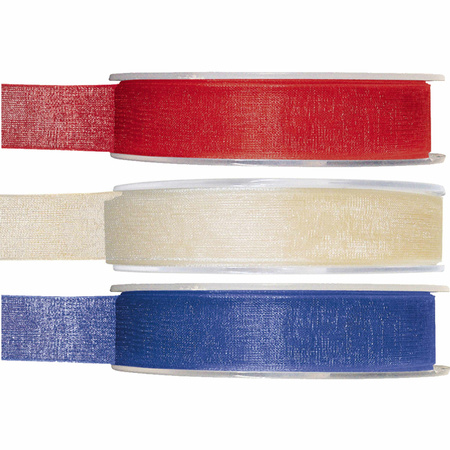Satin deco ribbons set 3x rolls - blue/white/red - 1,5 cm x 20 meters - hobby/decoration