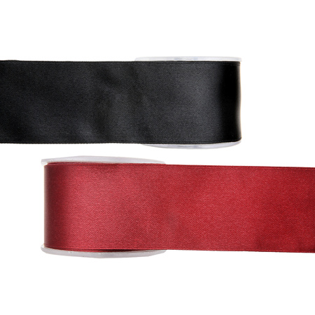 Satijn sierlint pakket - zwart/rood - 2,5 cm x 25 meter - Hobby/decoratie/knutselen