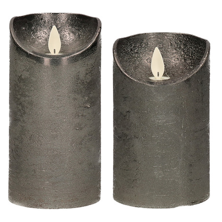 Set van 2x stuks Antraciet grijze Led kaarsen met bewegende vlam