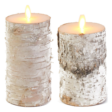 Set van 2x stuks Wit berkenhout Led kaarsen met bewegende vlam