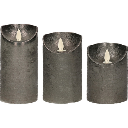 Set van 3x stuks Antraciet grijze Led kaarsen met bewegende vlam