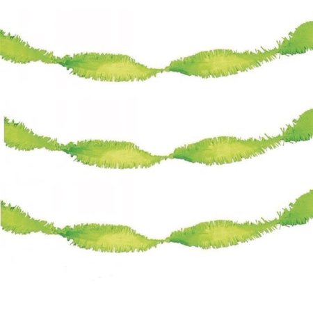 Set of 3x pieces crepe paper garlands lime green 6 meters