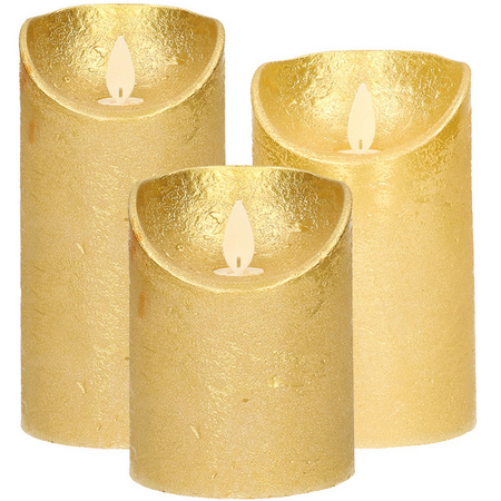 Set of 3x Gold Led candles with moving flame