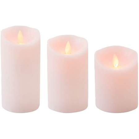 Set van 3x stuks Roze Led kaarsen met bewegende vlam