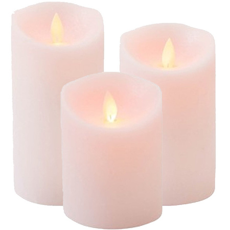Set van 3x stuks Roze Led kaarsen met bewegende vlam