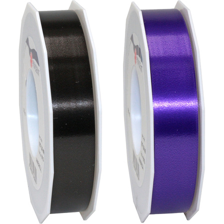 Decoration ribbons set 2x 2,5 cm x 91 meter black and purple