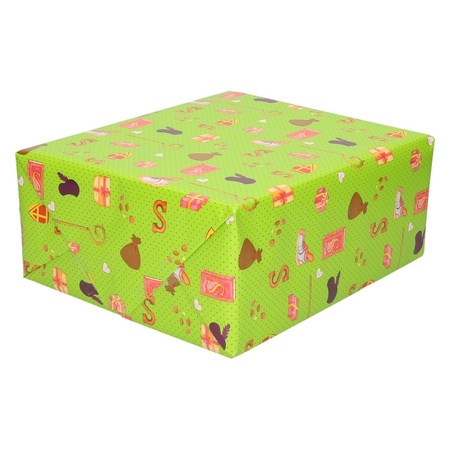 Sinterklaas inpakpapier/cadeaupapier print groen 2.5 x 0.7 meter