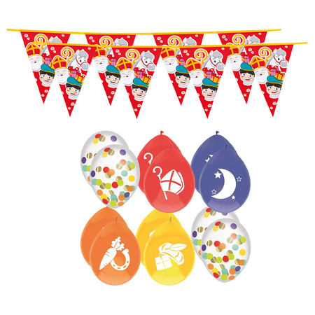 Sinterklaas decorations set- 3x bunting flags and 24x theme balloons