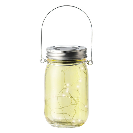 Solar lamps/lights jar with lid yellow glas 14 cm