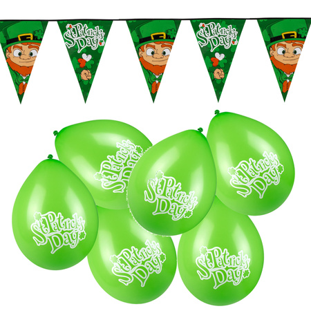 St Patricks Day versierpakket met 1x vlaggenlijn en 12x ballonnen