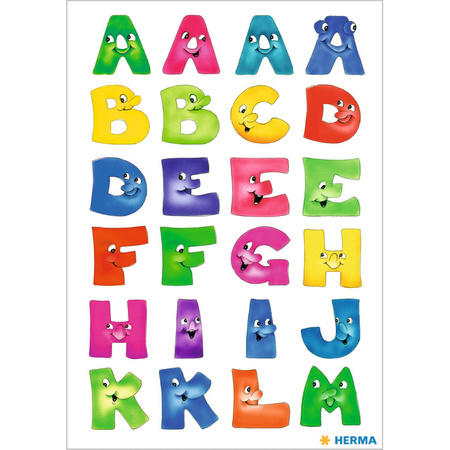 Sticker sheets with 48x colored face letters 28 mm