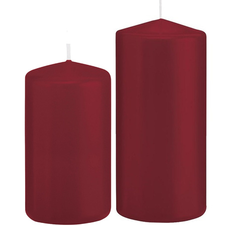 Set of 2x cylinder candles darkred 12 and 15 cm