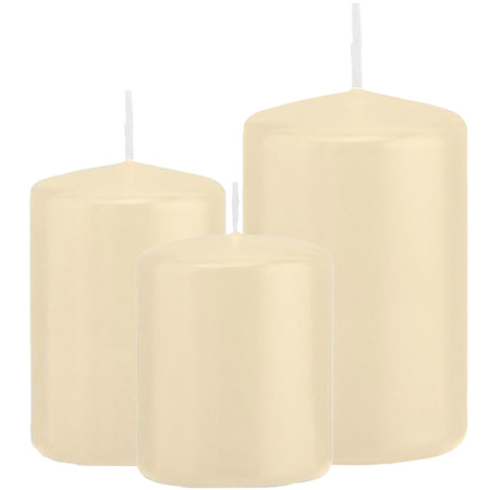 Set  of 3x cylinder candles cream white 8-10-12 cm