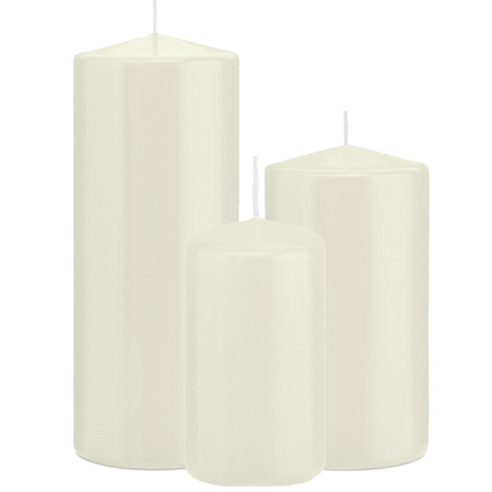 Set  of 3x cylinder candles ivory white 12-15-20 cm