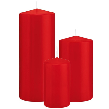 Set of 3x cylinder candles red 12-15-20 cm