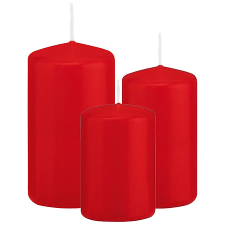 Stompkaarsen set van 3x stuks rood 8-10-12 cm