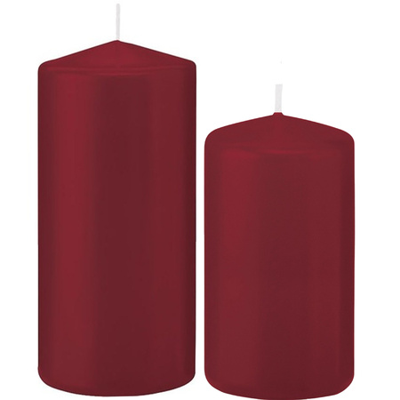 Set of 4x cylinder candles darkred 12 and 15 cm