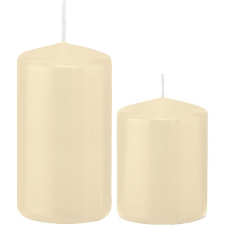 Set of 4x cylinder candles cream white 8 and 12 cm