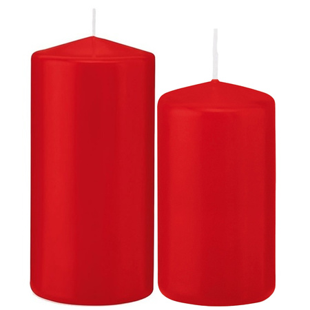Set of 4x cylinder candles red 12 and 15 cm