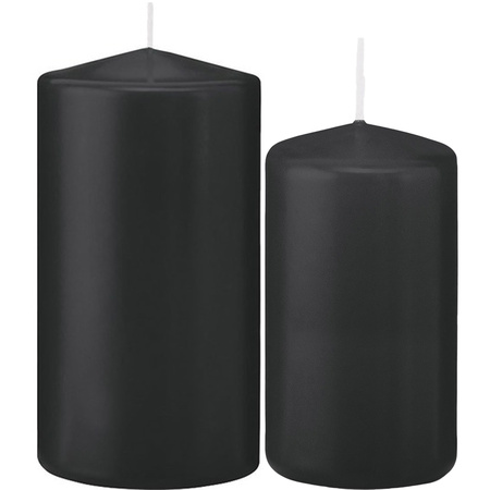 Set of 4x cylinder candles black 12 and 15 cm