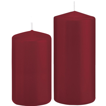 Set of 6x cylinder candles darkred 12 and 15 cm