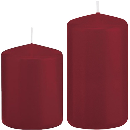 Set of 6x cylinder candles darkred 8 and 12 cm