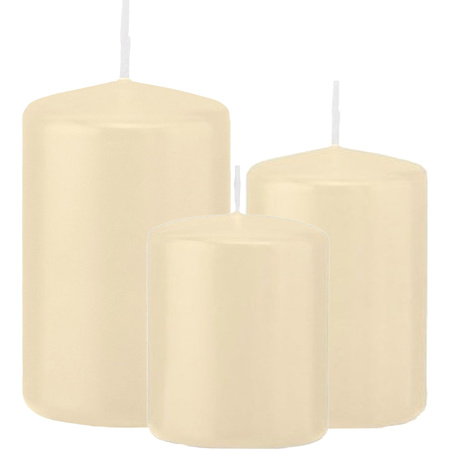 Set  of 6x cylinder candles cream white 8-10-12 cm