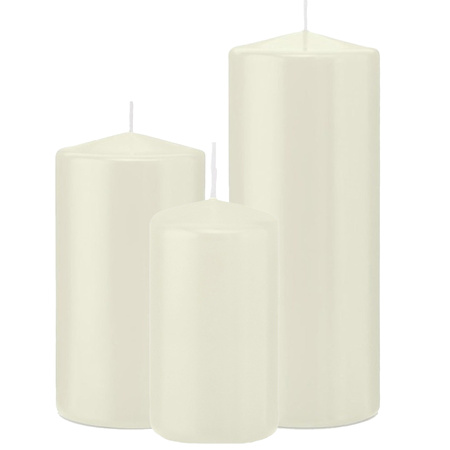 Set  of 6x cylinder candles ivory white 12-15-20 cm