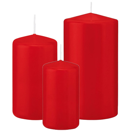 Stompkaarsen set van 6x stuks rood 10-12-15 cm