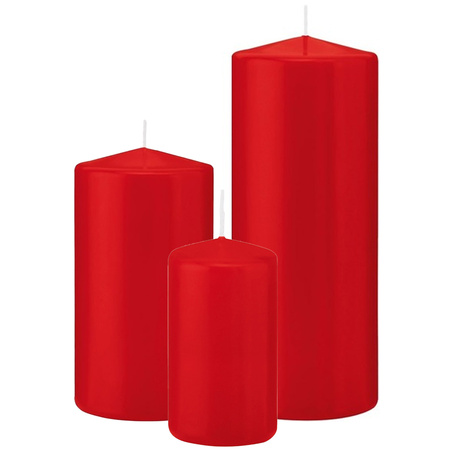 Stompkaarsen set van 6x stuks rood 12-15-20 cm