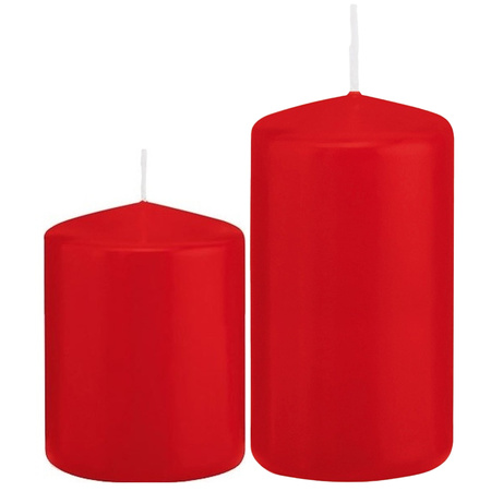 Set of 6x cylinder candles red 8 and 12 cm