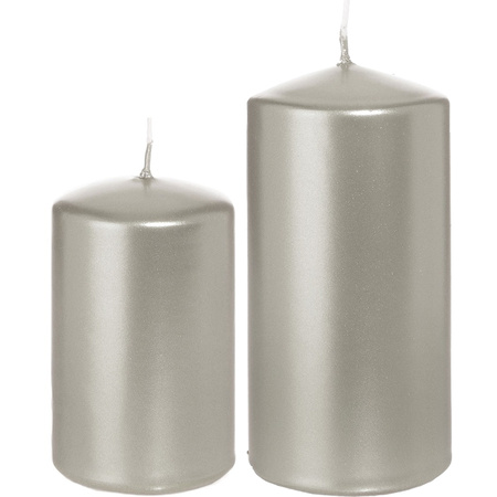 Stompkaarsen set van 6x stuks zilver 8 en 12 cm