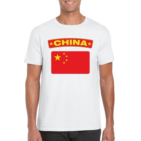 Chinese vlag shirt wit heren