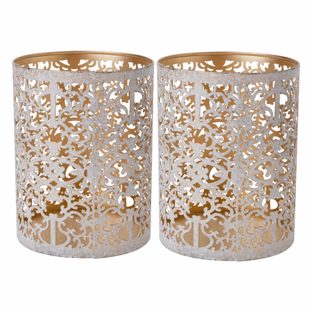 Tealight holders gold/white wash 13 cm