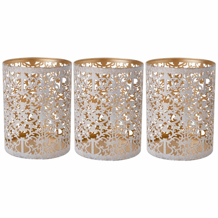 Tealight holders gold/white wash 13 cm