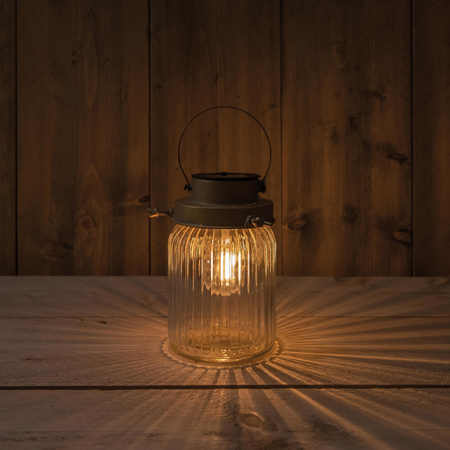 Transparant glass lantern on solar energy 18 cm garden lighting