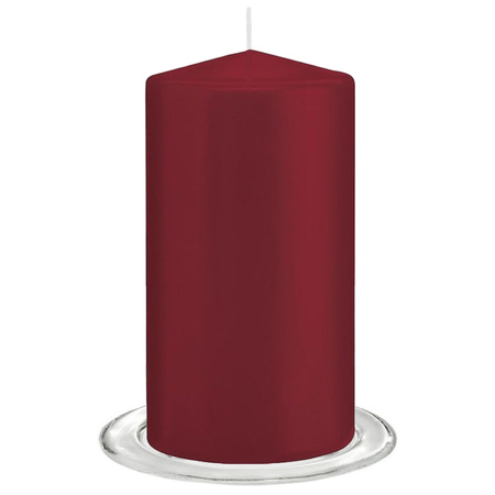 Trend Candles - Stompkaarsen met glazen onderzetters set van 2x stuks - bordeaux rood 8 x 15 cm