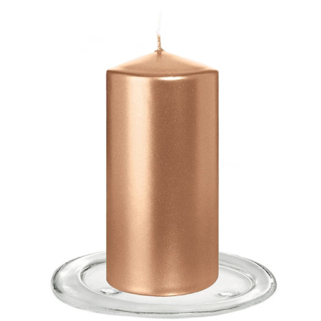 Trend candles cylinder candles with glass base - Set of 2x - rose gold 6 x 12 cm