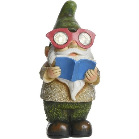 Garden gnome George bookwurm with solar lights 24 cm