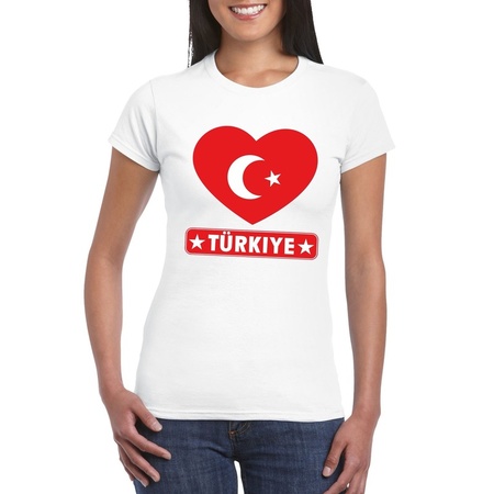 Turkse vlag in hartje shirt wit dames