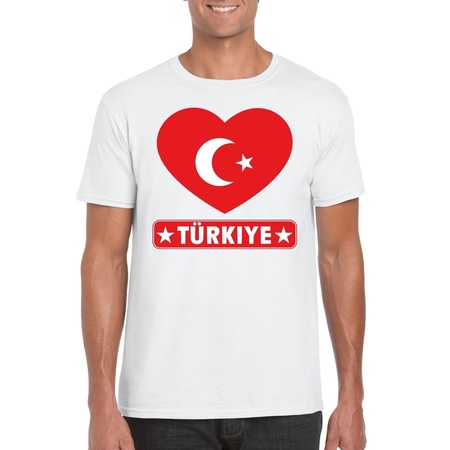 Turkse vlag in hartje shirt wit heren