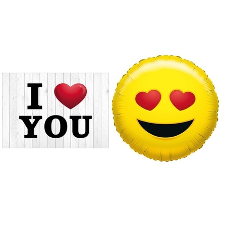 I Love You postcard with heart eyes smiley balloon 