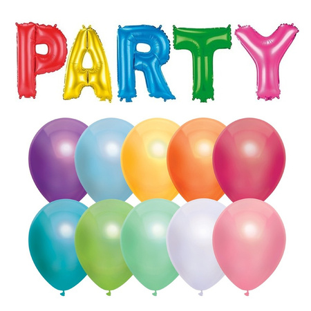 Verjaardag feest letters folie ballonnen PARTY en 50x latex ballonnen