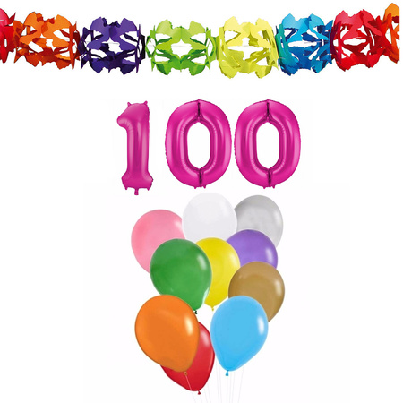 Birthday decoration set 100 years - inflatable number/guirlande/balloons