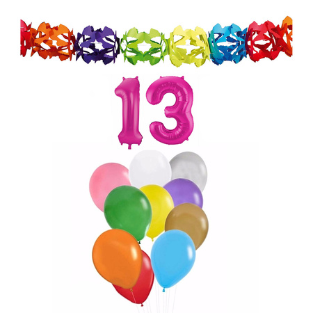 Verjaardag versiering pakket 13 jaar - opblaascijfer/slinger/ballonnen