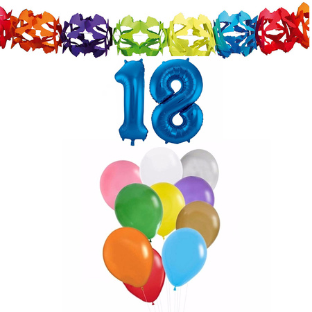 Verjaardag versiering pakket 18 jaar - opblaascijfer/slinger/ballonnen